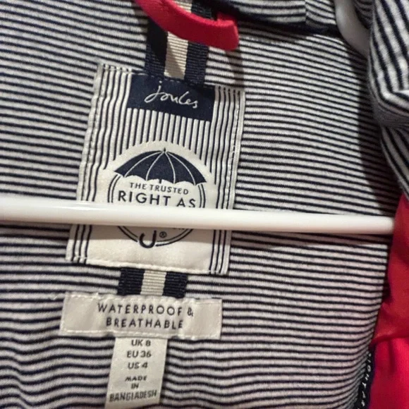 Joules waterproof rain jacket, women’s US 4, UK8, red coat - Picture 4 of 7